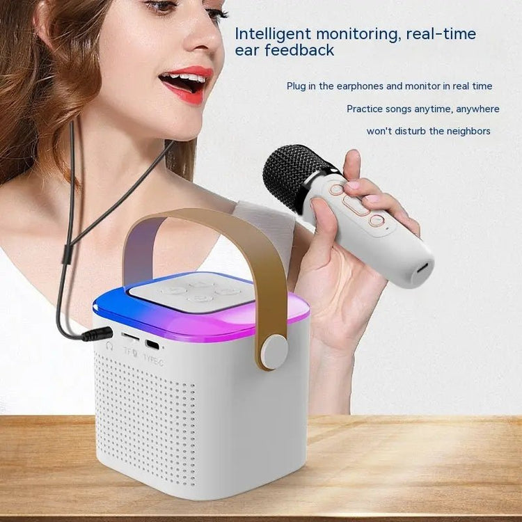 Microphone Karaoke Machine Bluetooth - compatible Speaker With 2 Wireless Mic RGB Light Home Family Singing Speaker - elektronika shop