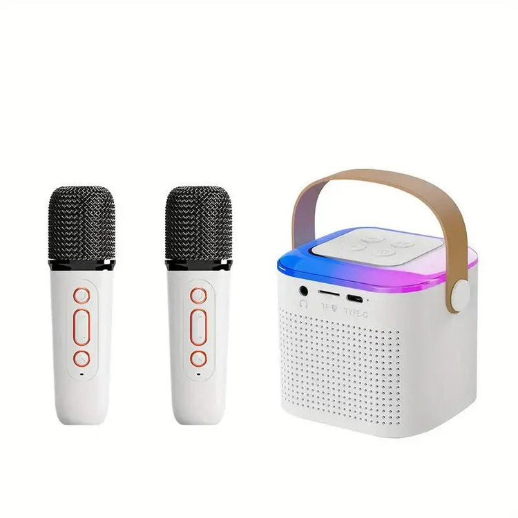 Microphone Karaoke Machine Bluetooth - compatible Speaker With 2 Wireless Mic RGB Light Home Family Singing Speaker - elektronika shop