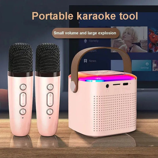 Microphone Karaoke Machine Bluetooth - compatible Speaker With 2 Wireless Mic RGB Light Home Family Singing Speaker - elektronika shop