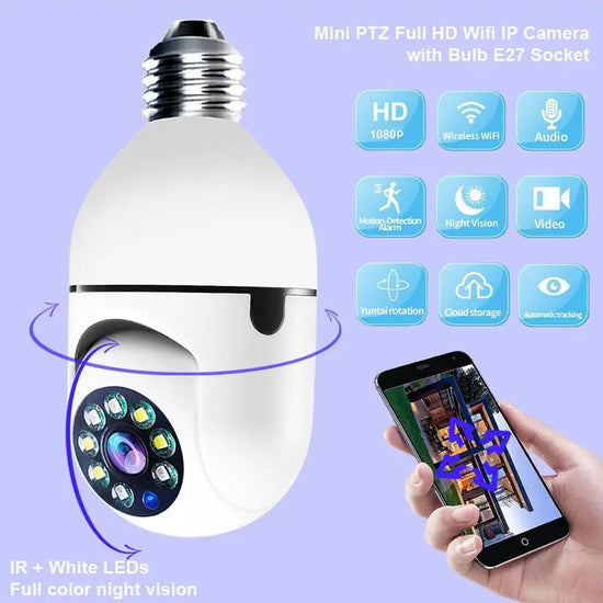 WiFi CAMERA 1080P Bulb 4X Zoom Camera E27 Home 5GWiFi Alarm Monitor - elektronika shop